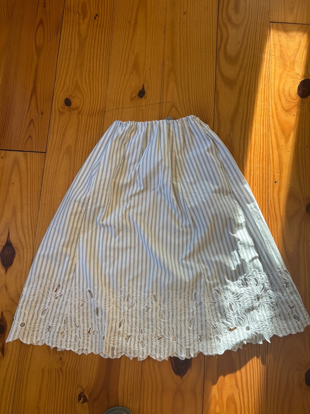 J. Crew Light Blue & White Striped Eyelet Hem Midi Skirt - Picture 6 of 6